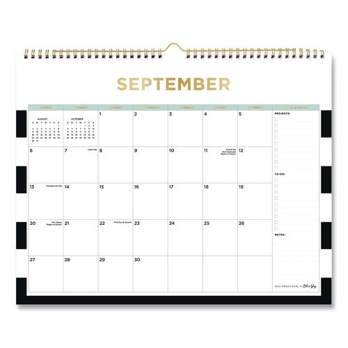 Day Designer Rugby Stripe Academic Monthly Wall Calendar, 15 X 12, White Sheets, 12-month (july To June): 2026 To 2027