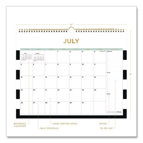 Day Designer Rugby Stripe Academic Monthly Wall Calendar, 15 X 12, White Sheets, 12-month (july To June): 2026 To 2027