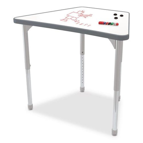 Hierarchy Beam Desk, 34.4" X 24" X 18" To 29", White Porcelain Steel With Platinum Legs,ships In Two Boxes (worksurface/legs)