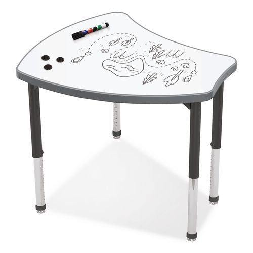 Hierarchy Shapes Desk, 30" X 25.8" X 18" To 29", White Dry Erase/black Legs, Ships In Two Boxes (worksurface And Legs)