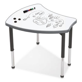 Hierarchy Shapes Desk, 30" X 25.8" X 18" To 29", White Dry Erase/black Legs, Ships In Two Boxes (worksurface And Legs)