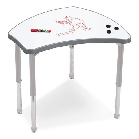 Hierarchy Shapes Desk, 30" X 25.8" X 18" To 29", White Dry Erase/platinum Legs, Ships In Two Boxes (worksurface And Legs)