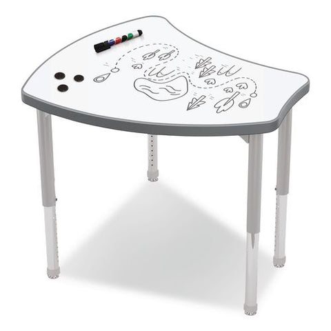 Hierarchy Shapes Desk, 30" X 25.8" X 18" To 29", White Dry Erase/platinum Legs, Ships In Two Boxes (worksurface And Legs)