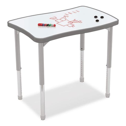 Hierarchy Creator Rectangle Desk, 32.1 X 21.4 X 18 To 29, White Dry Erase/platinum Legs, Ships In Two Boxes(worksurface/legs)