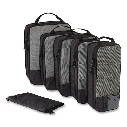 Six-piece Packing Cube Set, 5 Cubes And 1 Shoe Bag, Assorted Sizes, Black