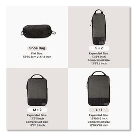 Six-piece Packing Cube Set, 5 Cubes And 1 Shoe Bag, Assorted Sizes, Black