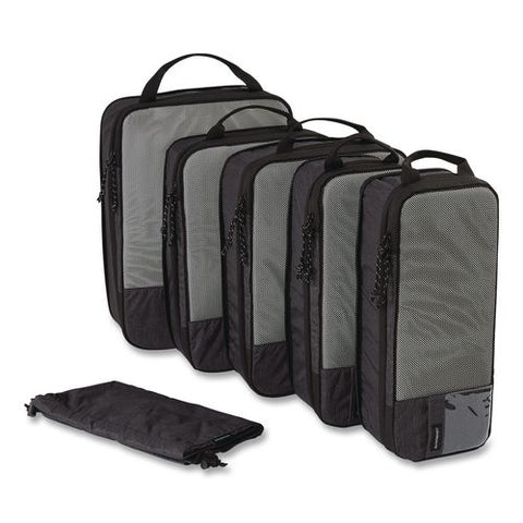 Six-piece Packing Cube Set, 5 Cubes And 1 Shoe Bag, Assorted Sizes, Black
