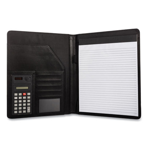 Faux-leather Padfolio With Solar Calculator, 9 X 12 Pad, 9.75 X 12.5, Black