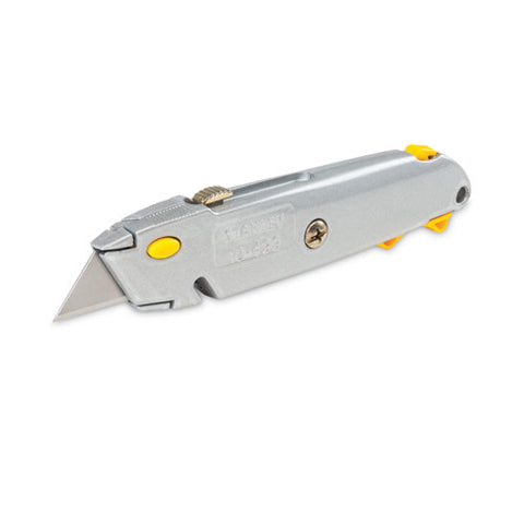 Quick-change Utility Knife With Twine Cutter And (3) Retractable Blades, 6" Metal Handle, Gray