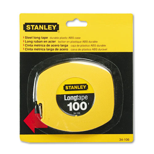 Long Tape Measure, 1/8" Graduations, 100 Ft, Yellow