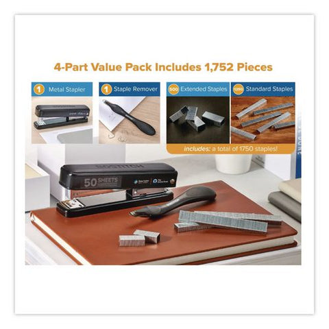 Titan Heavy-duty Desktop Stapler, Value Pack, 50-sheet Capacity, Black