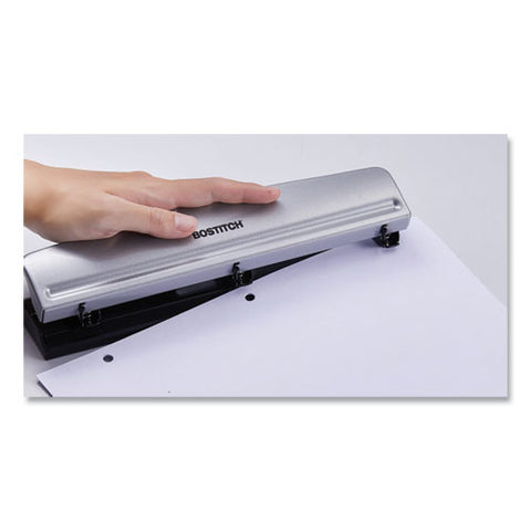 12-sheet Three-hole Punch, 9/32" Holes, Silver/black