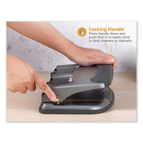 40-sheet Ez Squeeze Antimicrobial Protected Heavy-duty Three-hole Punch, 9/32" Holes, Gray