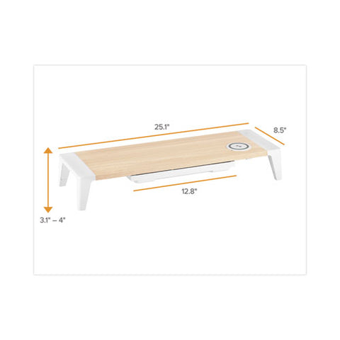 Wooden Monitor Stand With Wireless Charging Pad, 9.8" X 26.77" X 4.13", White