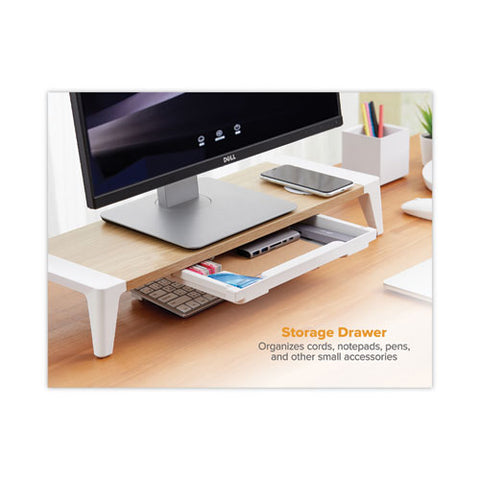 Wooden Monitor Stand With Wireless Charging Pad, 9.8" X 26.77" X 4.13", White