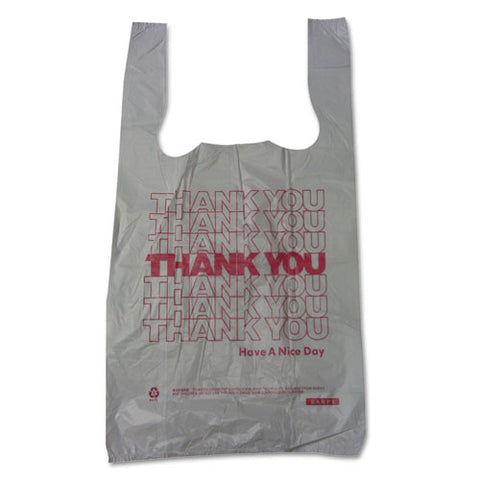 Thank You High-density Shopping Bags, Have A Nice Day Labeling, Cut-out Handles, 10" X 5" X 19", White/red, 2,000/carton