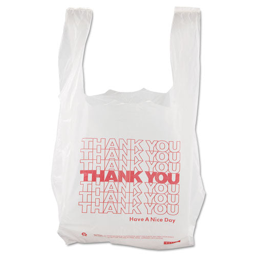 Thank You High-density Shopping Bags, Have A Nice Day Labeling, Cut-out Handles, 8" X 4" X 16", White/red, 2,000/carton