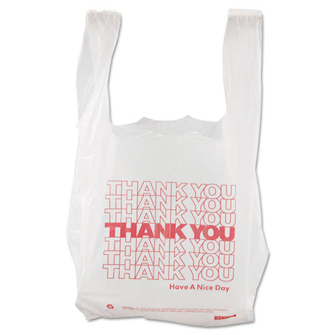 Thank You High-density Shopping Bags, Have A Nice Day Labeling, Cut-out Handles, 8" X 4" X 16", White/red, 2,000/carton