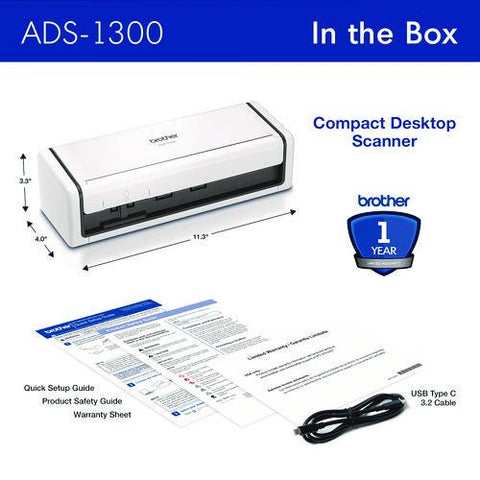 Ads-1300 Compact Desktop Scanner, 600 Dpi Optical Resolution, 20-sheet Duplex Auto Document Feeder