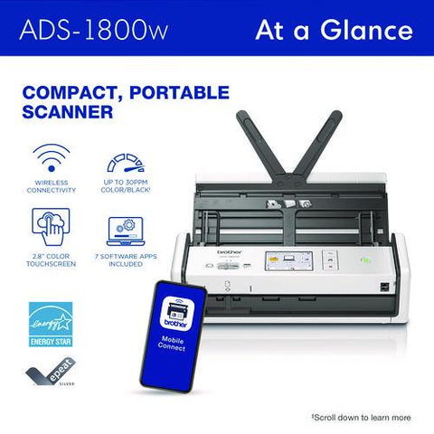 Ads-1800w Compact Desktop Scanner, 600 Dpi Optical Resolution, 20-sheet Duplex Auto Document Feeder