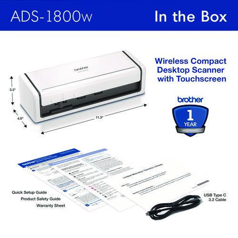 Ads-1800w Compact Desktop Scanner, 600 Dpi Optical Resolution, 20-sheet Duplex Auto Document Feeder