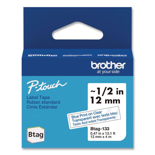Genuine P-touch Btag Label Tapes, 0.47" X 13.1 Ft, Blue On Clear