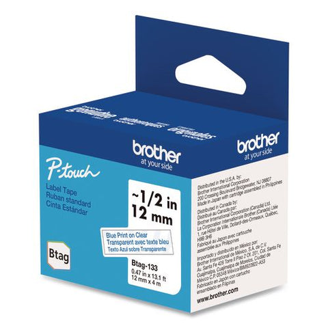 Genuine P-touch Btag Label Tapes, 0.47" X 13.1 Ft, Blue On Clear