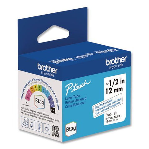 Genuine P-touch Btag Label Tapes, 0.47" X 13.1 Ft, Blue On Clear