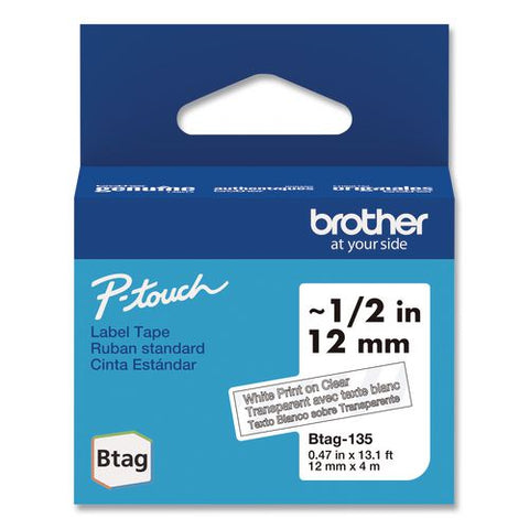 Genuine P-touch Btag Label Tapes, 0.47" X 13.1 Ft, White On Clear