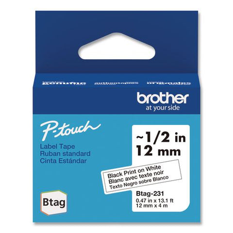 Genuine P-touch Btag Label Tapes, 0.47" X 13.1 Ft, Black On White
