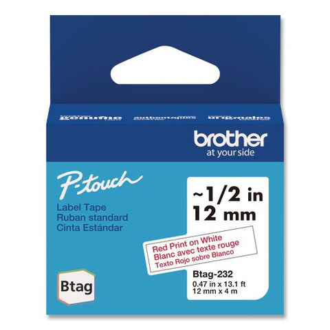 Genuine P-touch Btag Label Tapes, 0.47" X 13.1 Ft, Red On White
