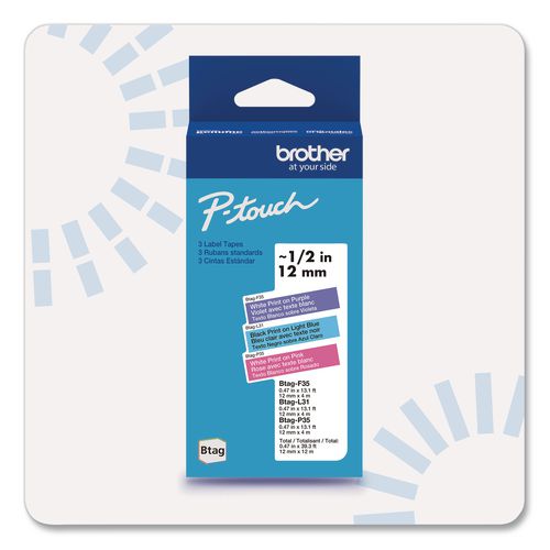 Genuine P-touch Btag Label Tapes, 0.47" X 13.1 Ft, White On Purple, Black On Light Blue, White On Pink