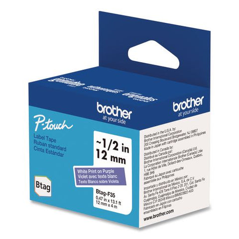 Genuine P-touch Btag Label Tapes, 0.47" X 13.1 Ft, White On Purple