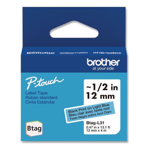 Genuine P-touch Btag Label Tapes, 0.47" X 13.1 Ft, Black On Light Blue