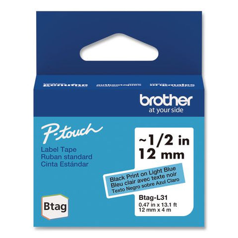 Genuine P-touch Btag Label Tapes, 0.47" X 13.1 Ft, Black On Light Blue