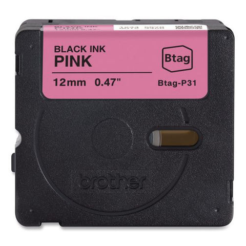 Genuine P-touch Btag Label Tapes, 0.47" X 13.1 Ft, Black On Pink
