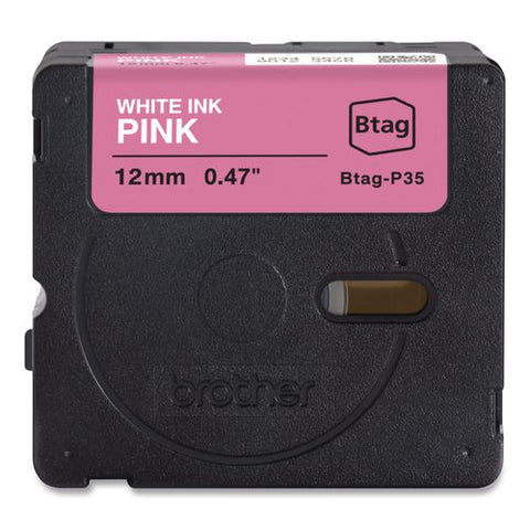 Genuine P-touch Btag Label Tapes, 0.47" X 13.1 Ft, White On Pink