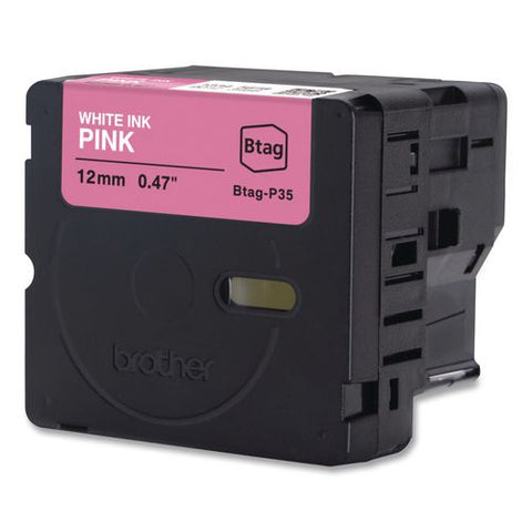 Genuine P-touch Btag Label Tapes, 0.47" X 13.1 Ft, White On Pink
