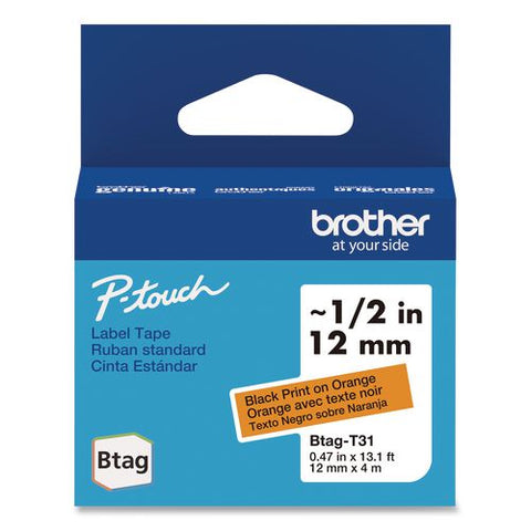 Genuine P-touch Btag Label Tapes, 0.47" X 13.1 Ft, Black On Orange