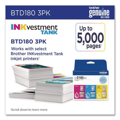 Btd180 Inkvestment High-yield Ink, 5,000 Page-yield, Cyan/magenta/yellow, 3/pack