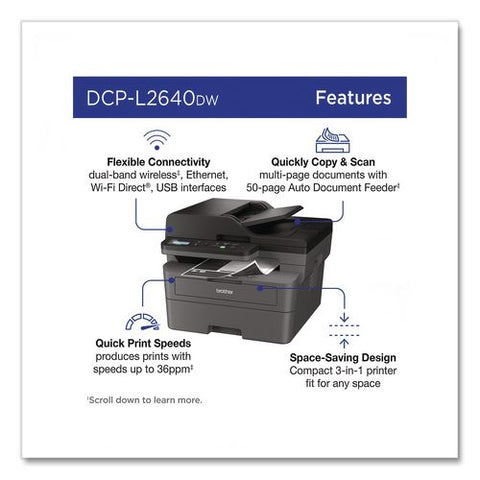 Dcp-l2640dw Wireless Compact Monochrome Multifunction Laser Printer, Copy/print/scan