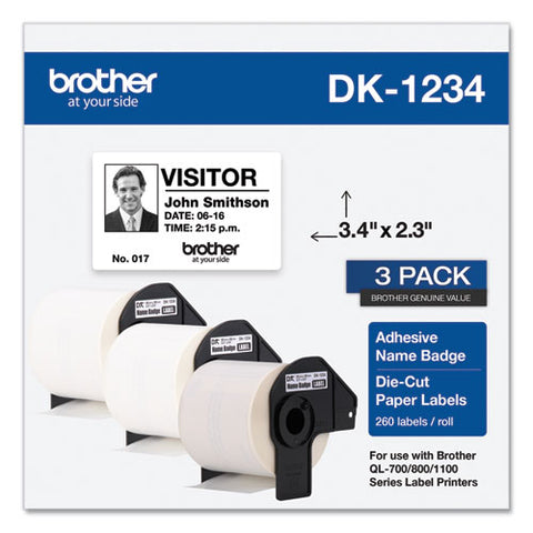 Die-cut Name Badge Labels, 2.3 X 3.4, White, 260 Labels/roll, 3 Rolls/pack