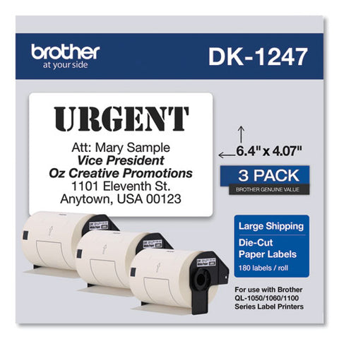 Die-cut Shipping Labels, 4.07 X 6.4, White, 180 Labels/roll, 3 Rolls/pack