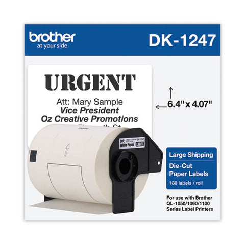 Dk1247 Label Tape, 4.07" X 6.4", Black On White, 180 Labels/roll