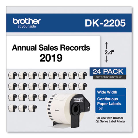Continuous Paper Label Tape, 2.4" X 100 Ft, White, 24 Rolls/pack