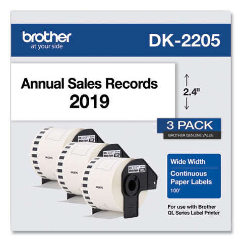 Continuous Paper Label Tape, 2.4" X 100 Ft, White, 3 Rolls/pack