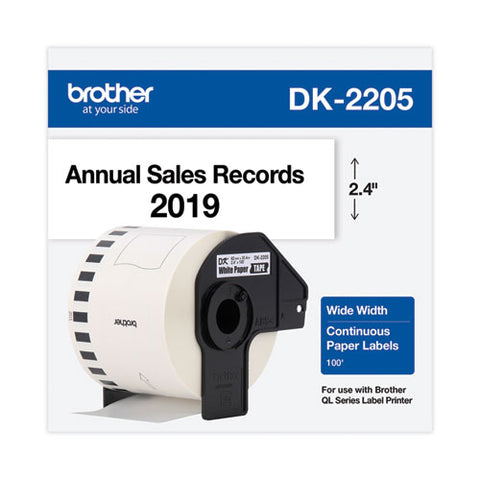 Continuous Paper Label Tape, 2.4" X 100 Ft Roll, White