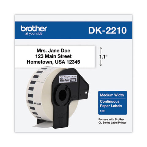 Continuous Paper Label Tape, 1.1" X 100 Ft Roll, White