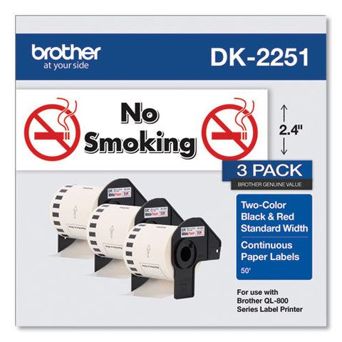 Continuous Paper Label Tape, 2.44" X 50 Ft, White, 3 Rolls/pack