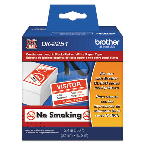 Continuous Paper Label Tape, 2.4" X 50 Ft, Black/white